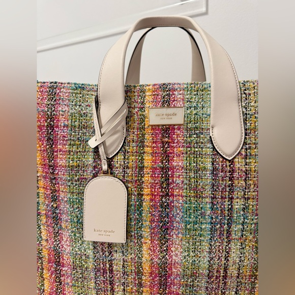 NWT Kate Spade New York Parchment Tweed Large Manhattan tote bag $498 - Picture 2 of 13